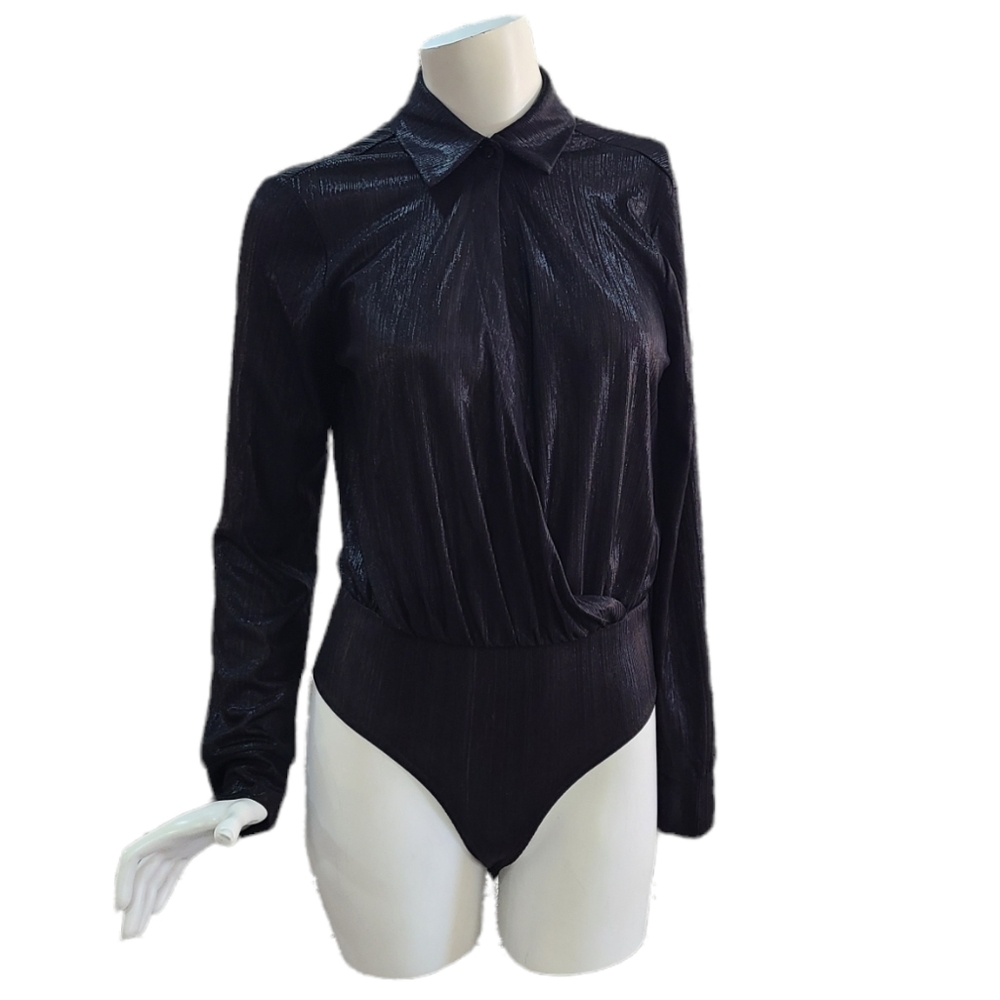 Privy Privately Privilieged Sheer Black Wrap Bodysuit Women's Small New